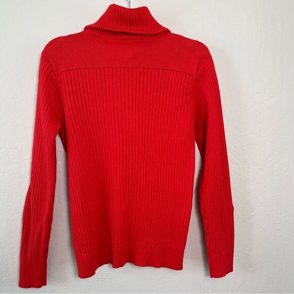 Lauren Ralph Lauren Women's Red V-Neck Ribbed Sweater Horsebit Clasp Size Medium - Picture 3 of 7